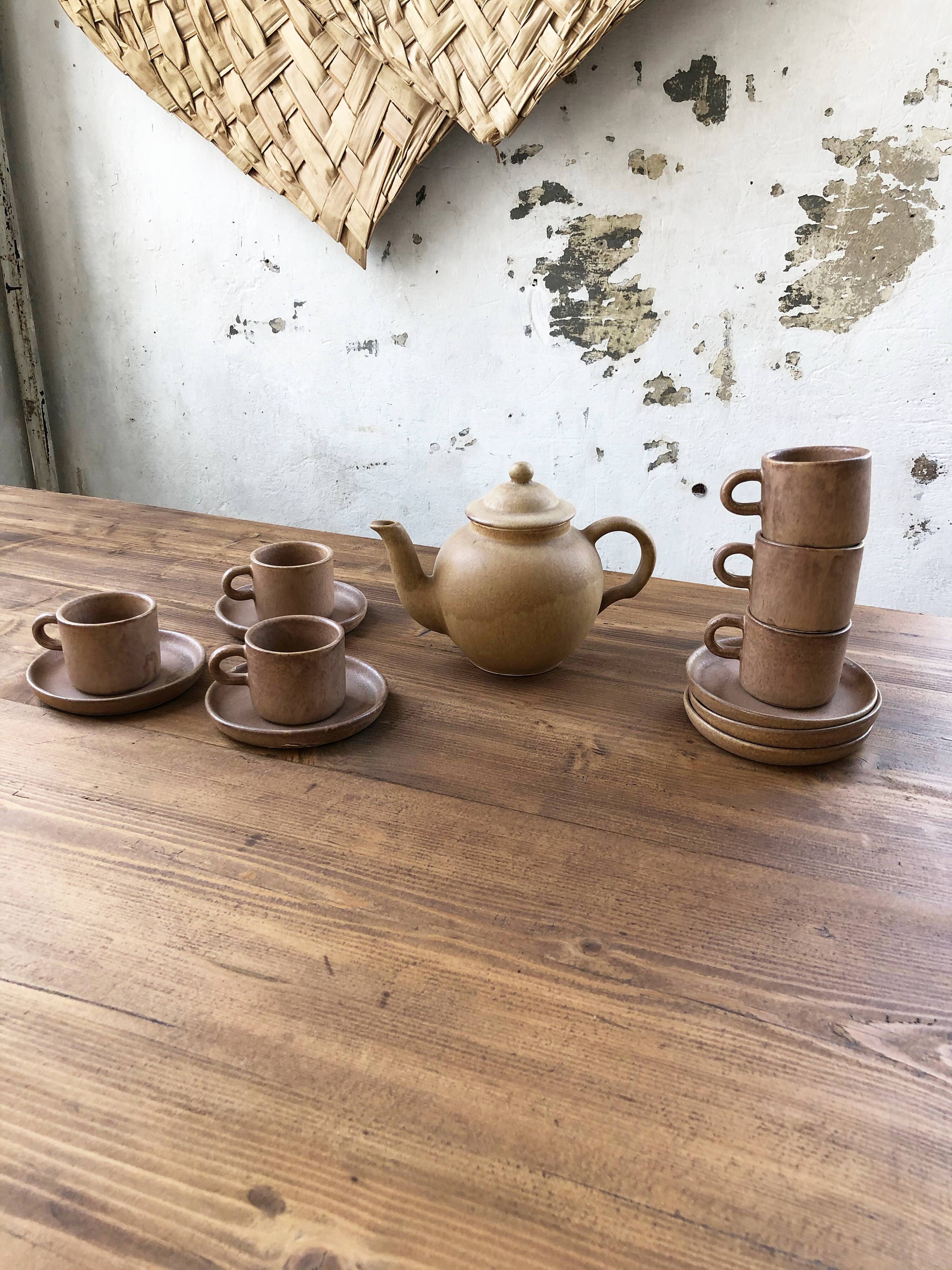 Set théière et tasses en grès