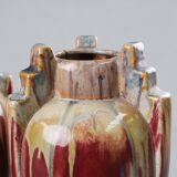 Pair of Sculptural Art Deco Glazed Ceramic Vases, Belgium 1930s