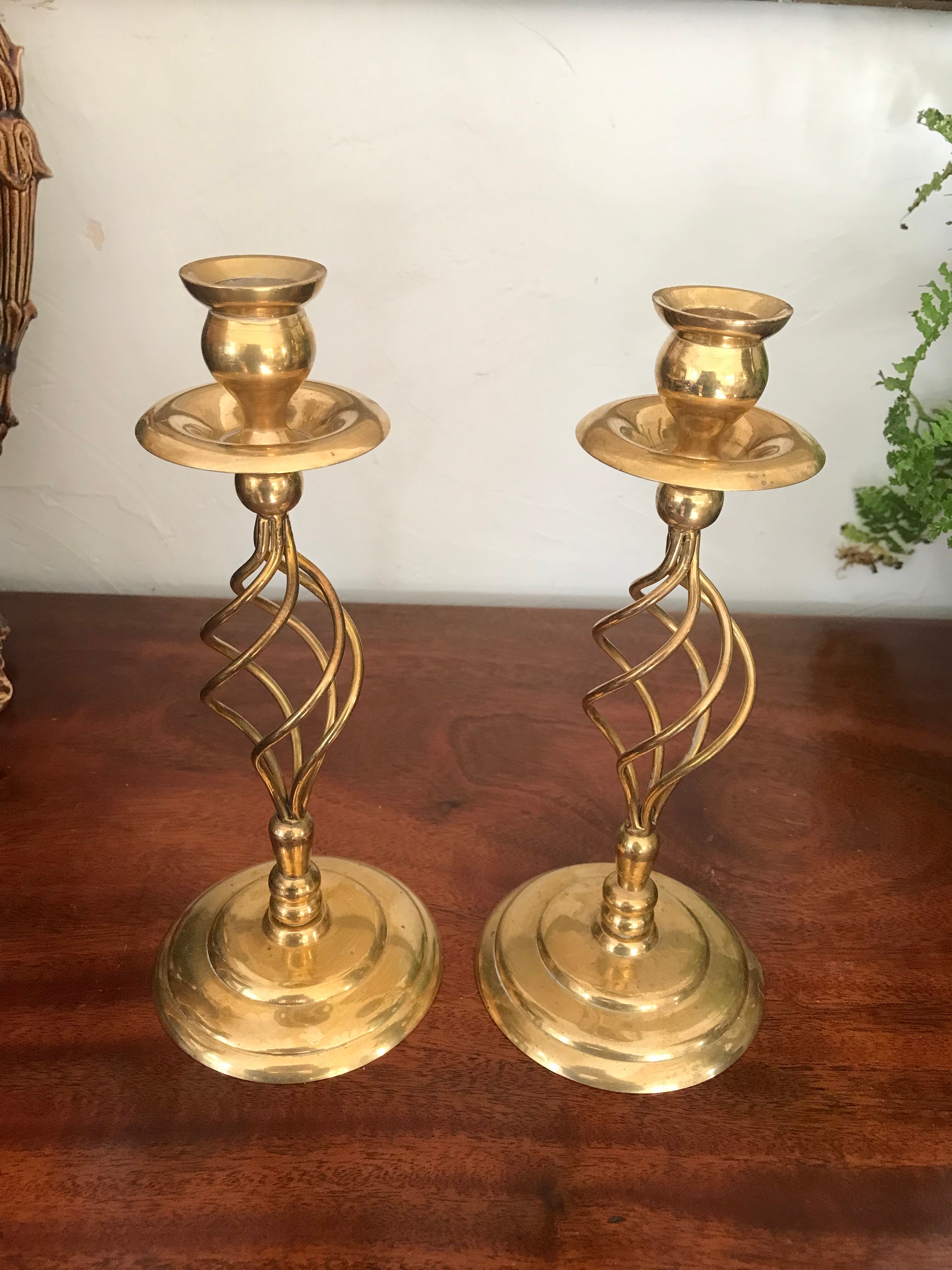 Pair of vintage brass candle holders