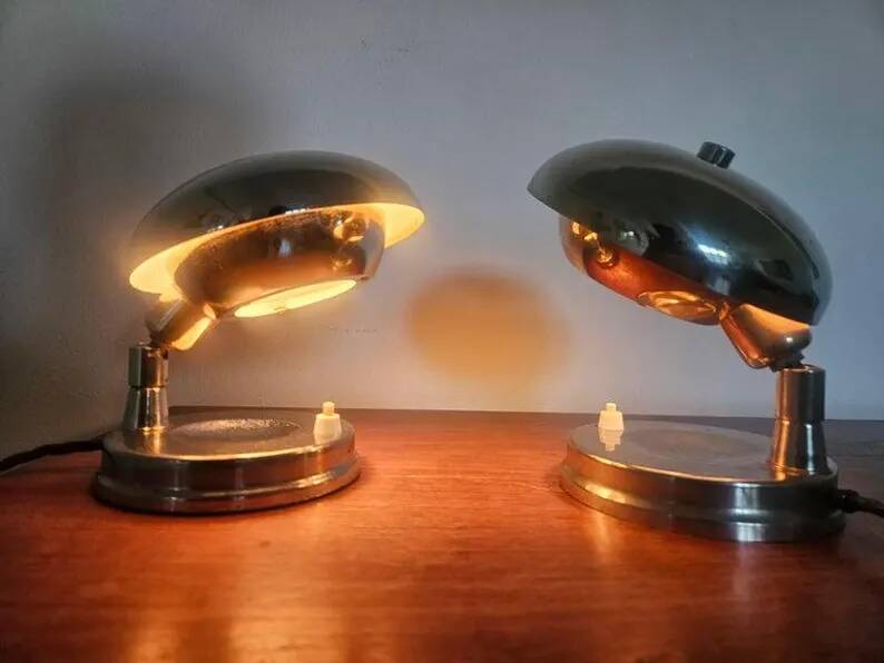 Pair of Very Rare Bauhaus Chrome Table Lamps, Art Deco, Franta Anyz, 1930s
