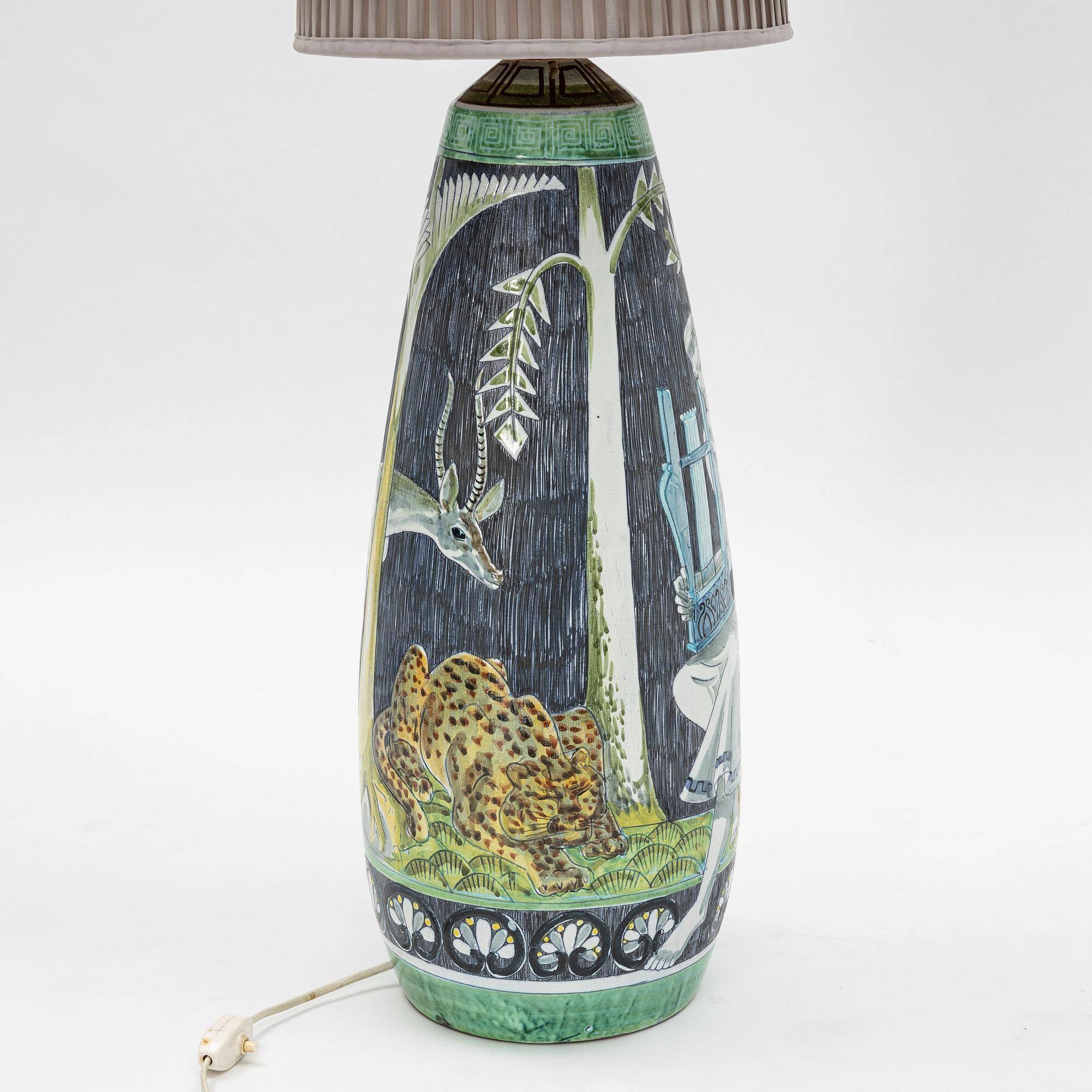 XXL lamp by M Zawadski, hand-painted Tilgmans, Sweden, 1961, signed and dated.
