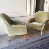 Ensemble de fauteuils Danois club organique années 50 Vert tendre glacé