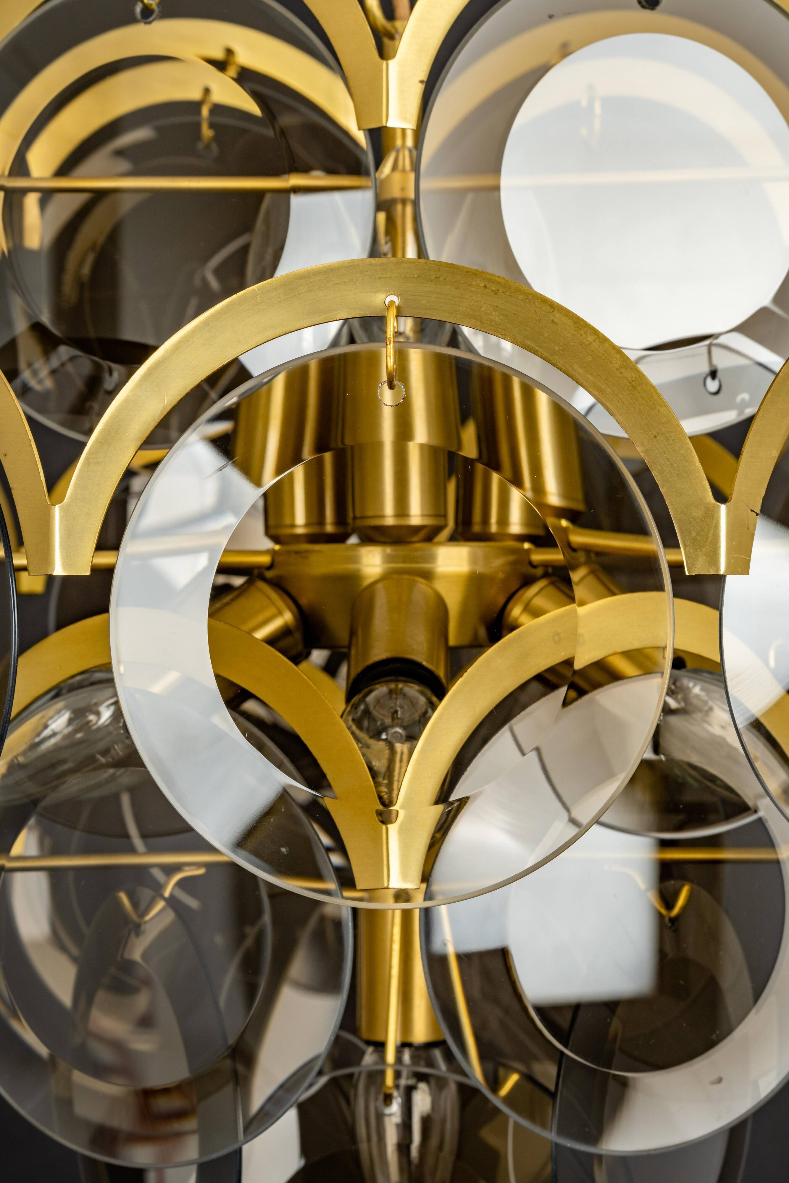 Vistosi Disc Chandelier in Smoked Glass, Italy, 1960s