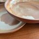Lot of vintage 1970s stoneware deep plates - handmade beige ceramics.
