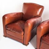 Pair of vintage club armchairs. Wood and Skay. France, 50