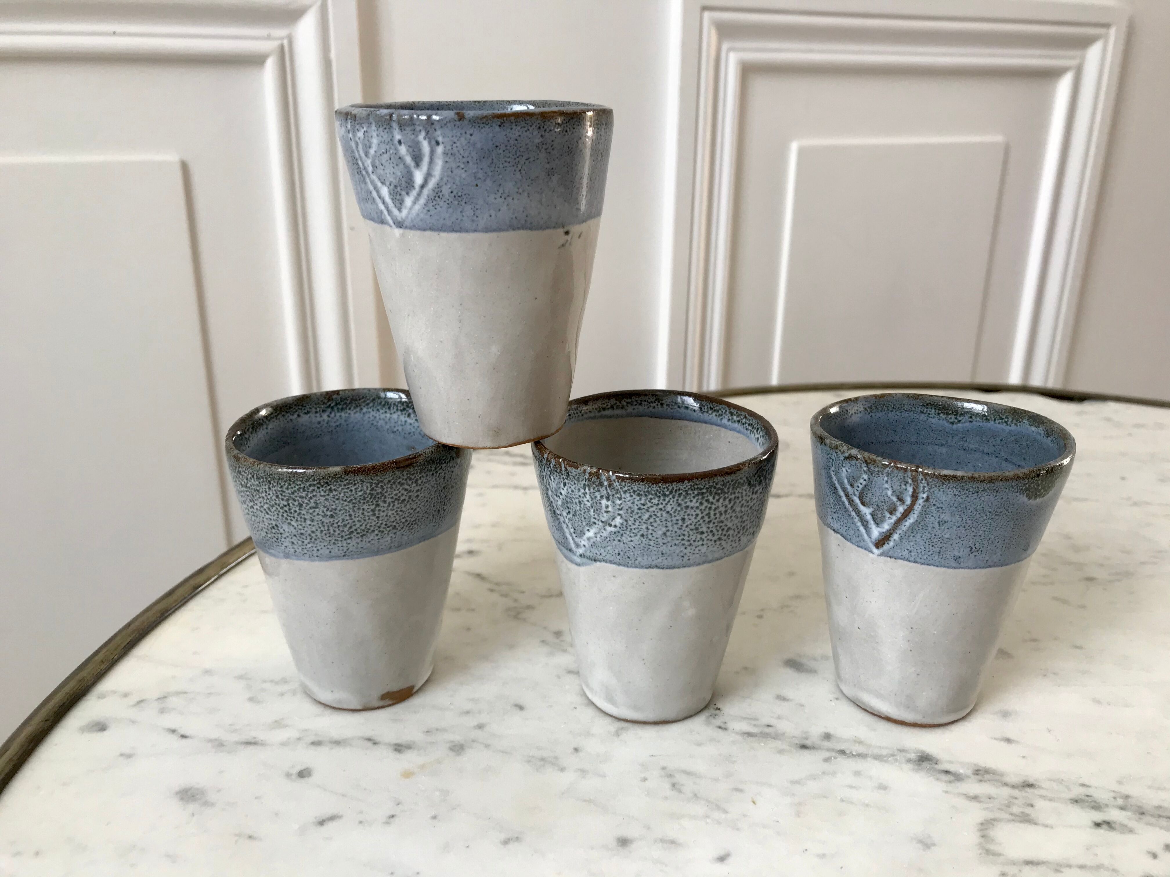set of 4 glasses / cups in vintage stoneware 70s
