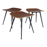 Three stools, teak and steel, Denmark 1950s