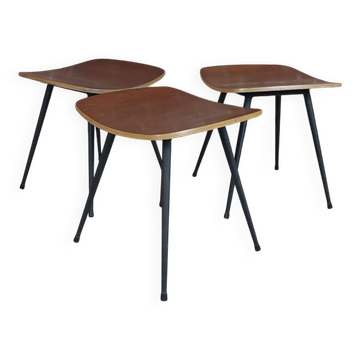 Trois tabourets, teck et acier, Danemark 1950s