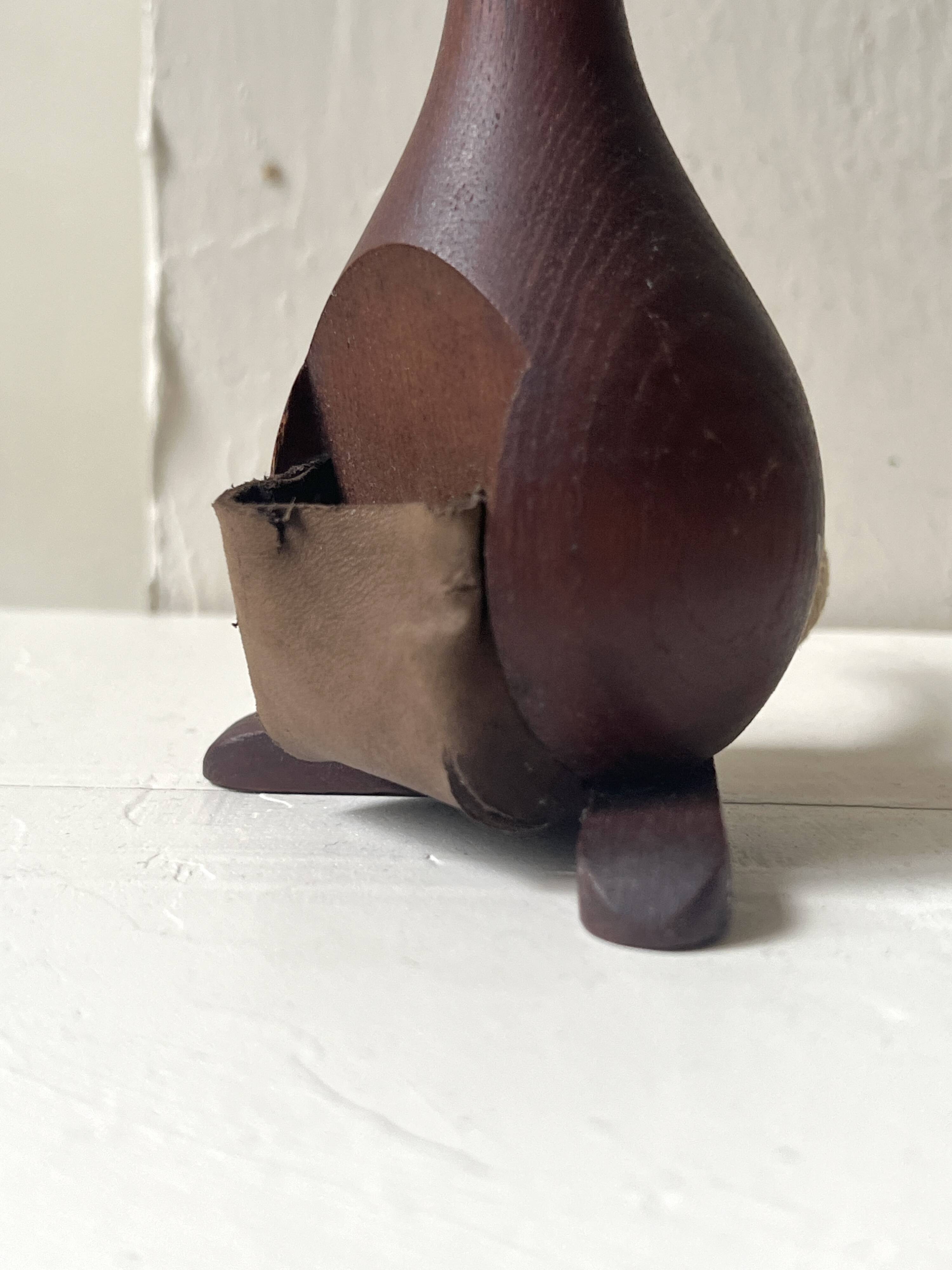 Teak wood kangaroo sculpture & genuine leather, Damemark design 1970