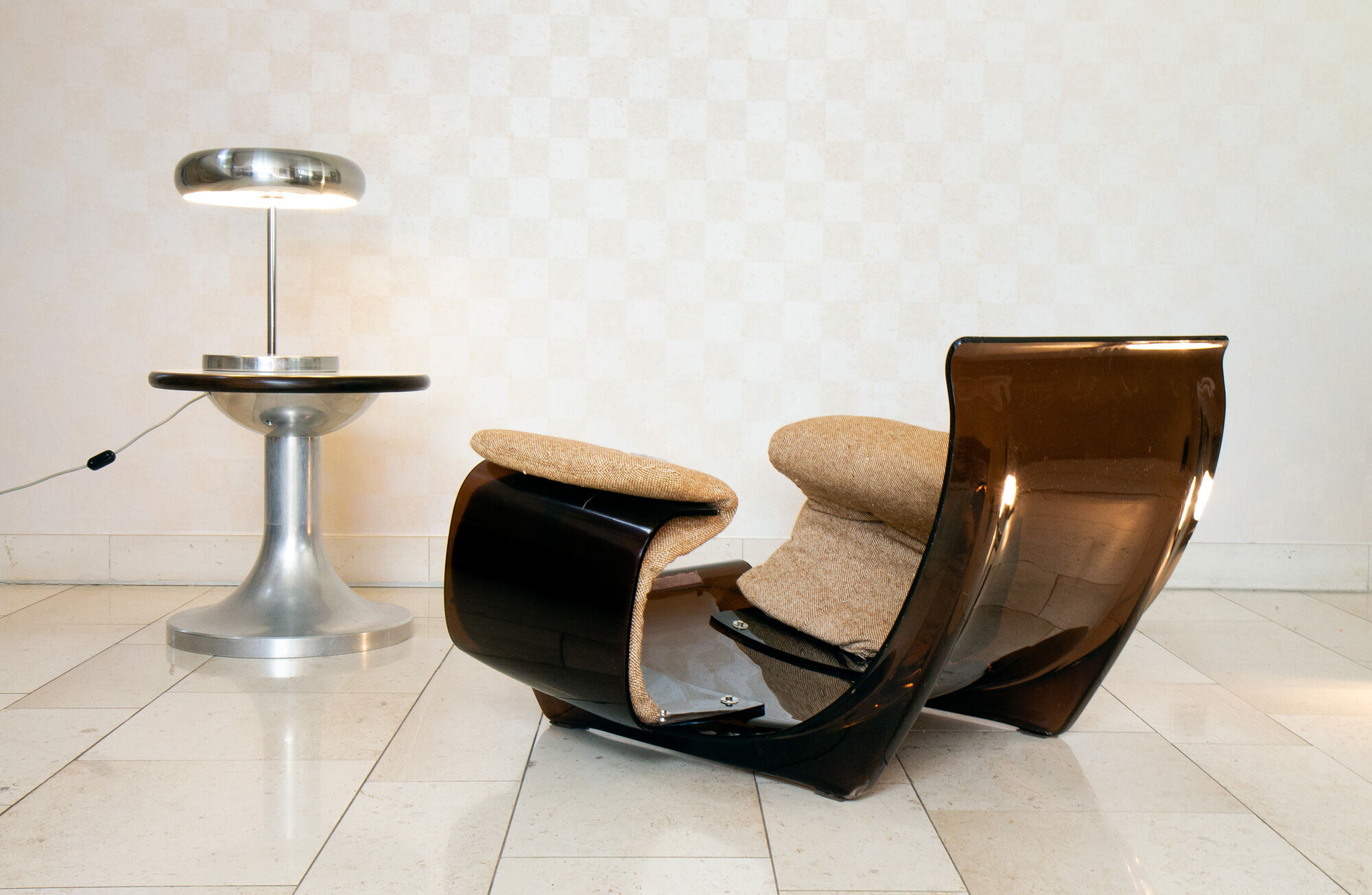 Armchair and its ottoman Safi/Marsala by Michel Ducaroy, edition Ligne Roset 1970