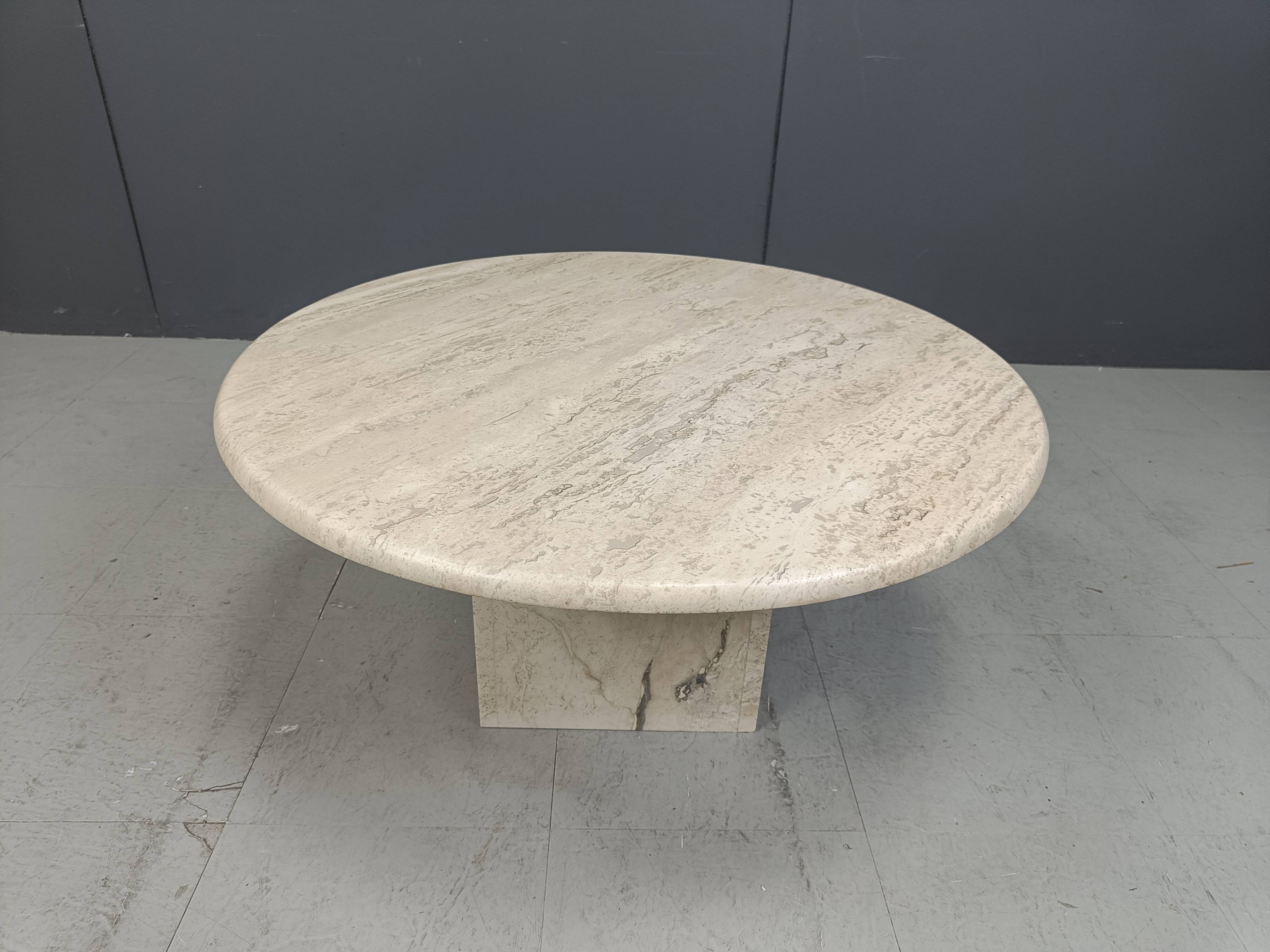 Round travertine coffee table, 1970s