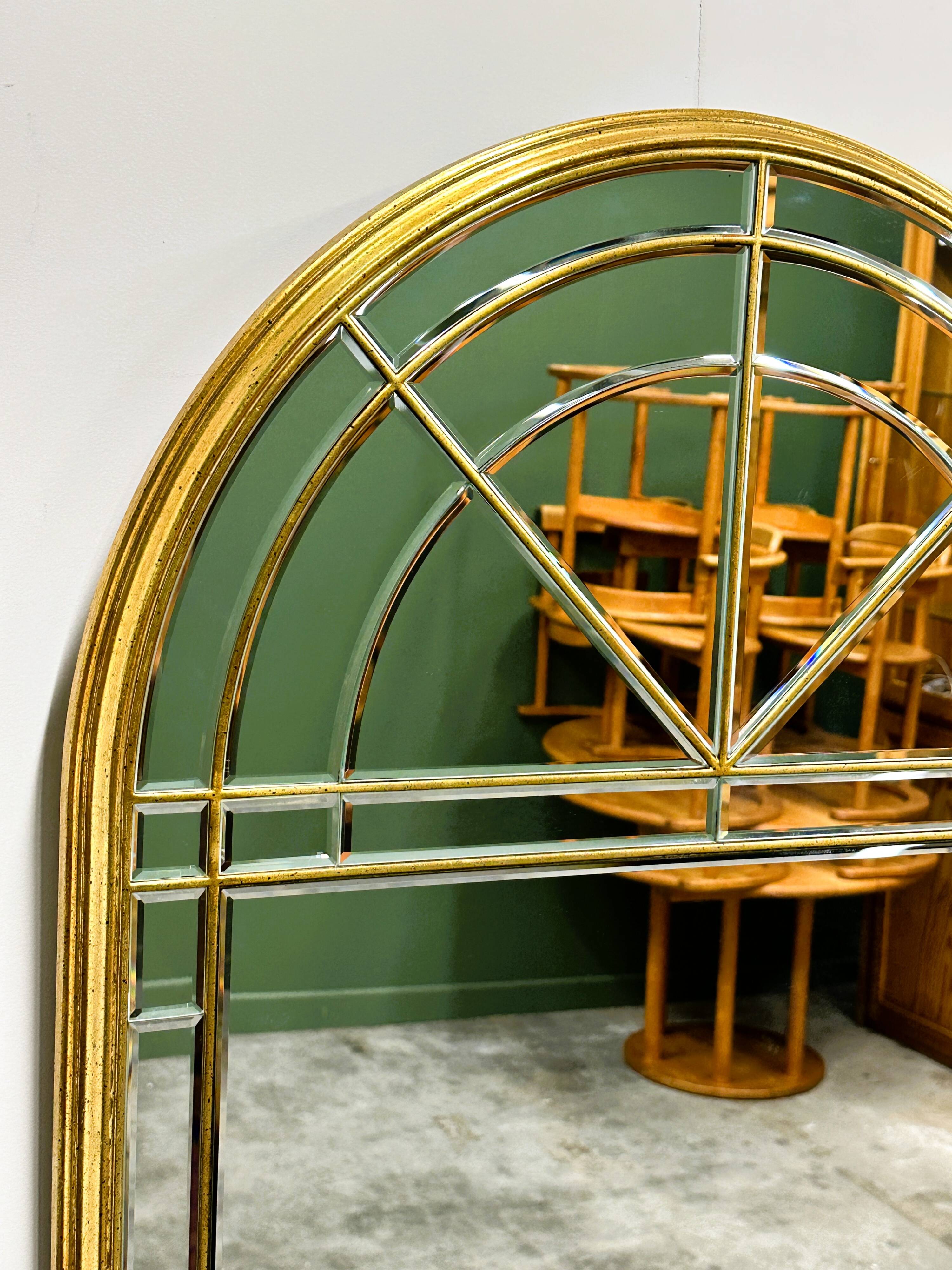 Vintage Large facet cut luxury mirror with gilded frame by Deknudt, 1980s.