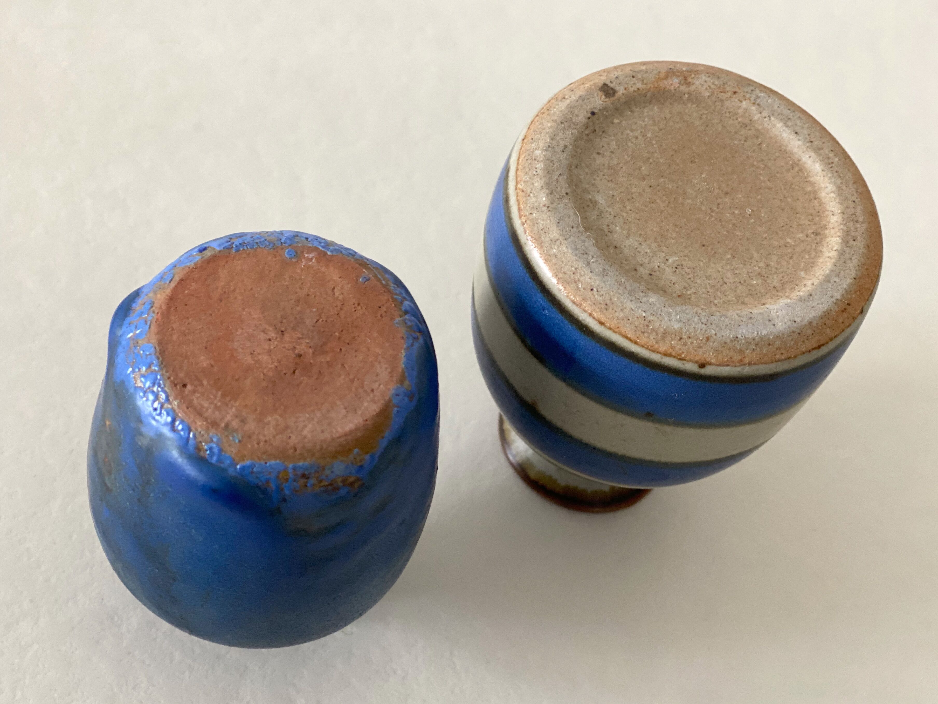 2 mid century ceramic vases in blue