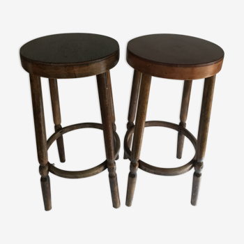 Paire de tabourets de bar en bois vintage