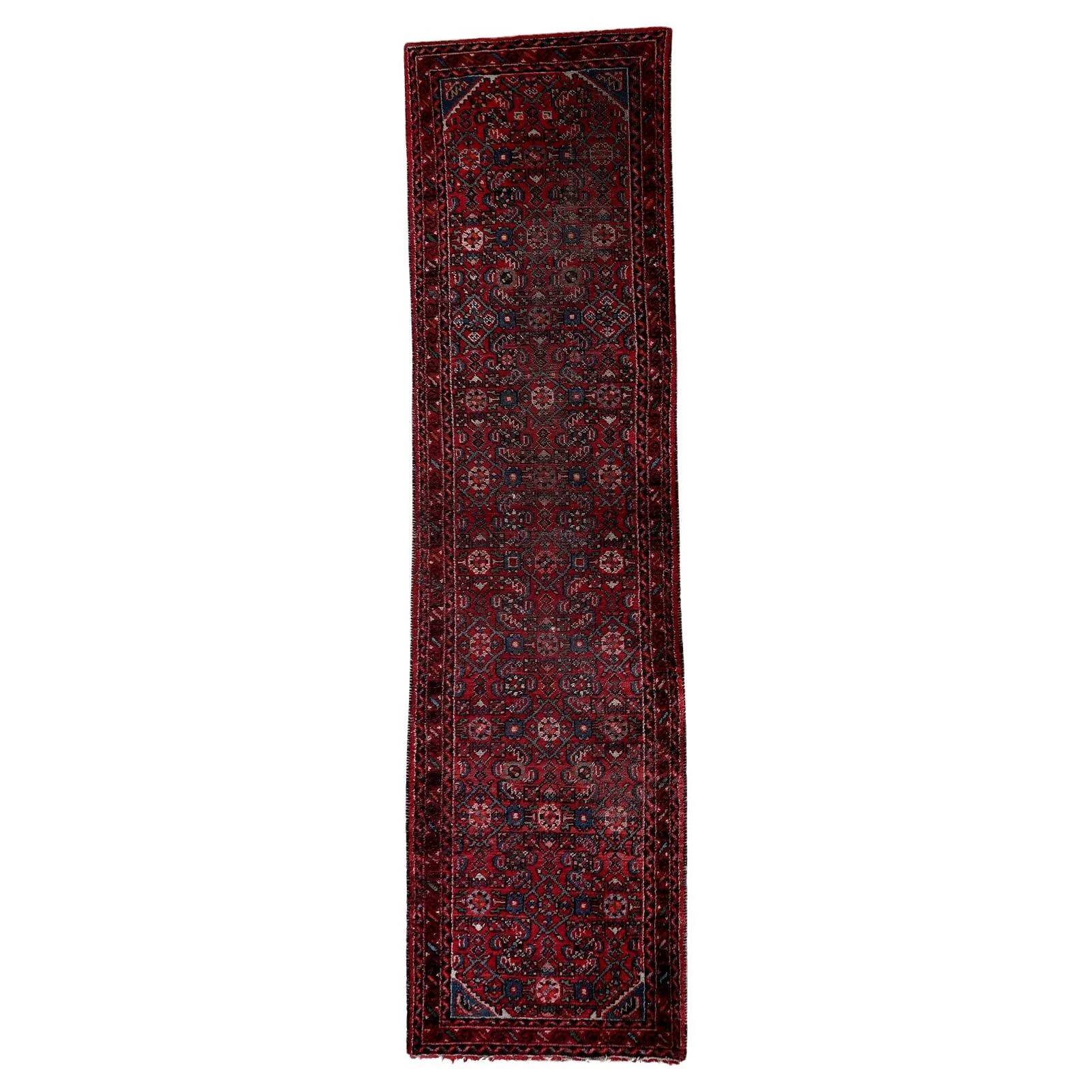 Distressed antique Persian Hamadan runner 2.8' x 9.11' - circa 1920 (1C1199)