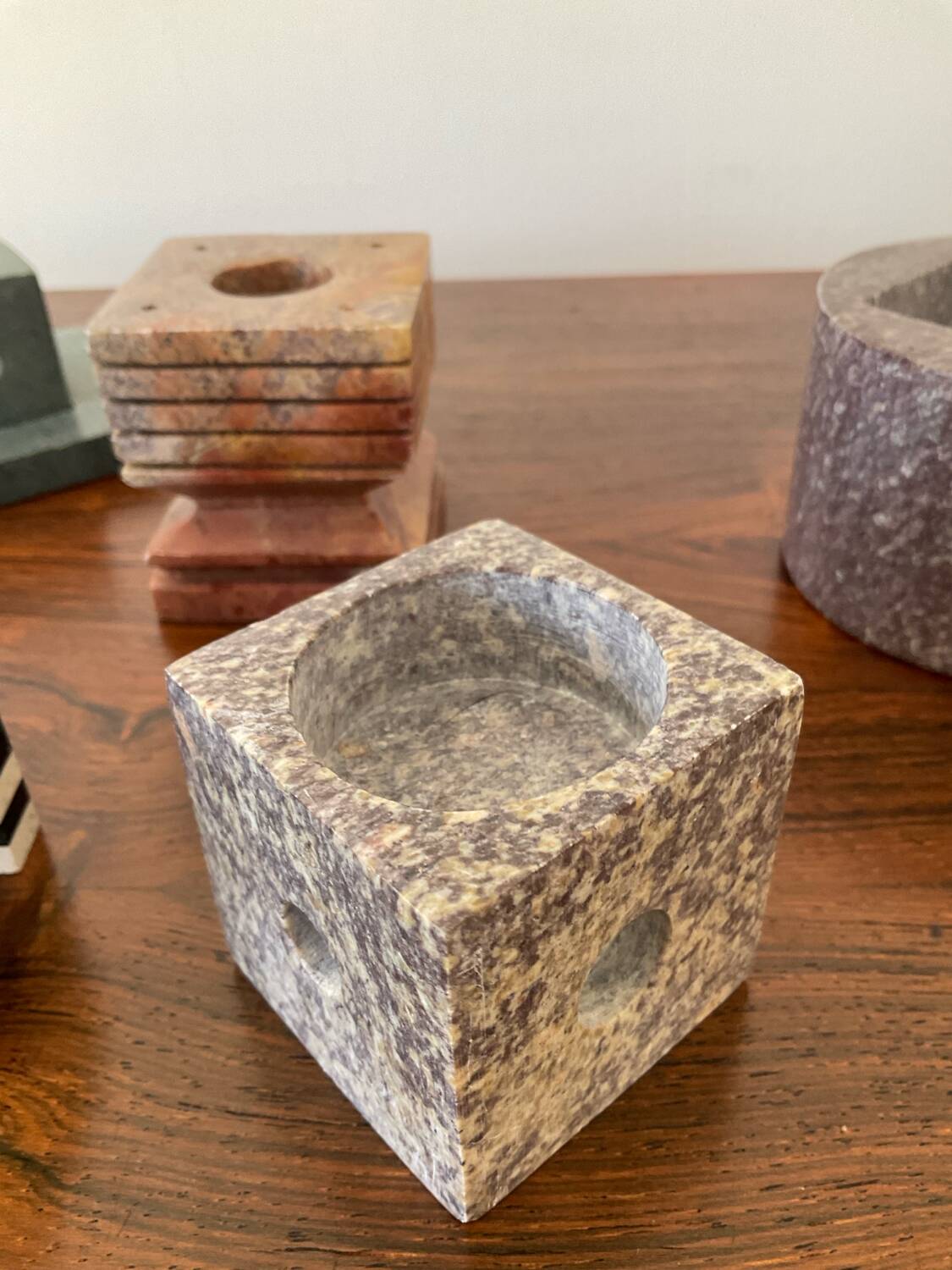 Set of 6 vintage marble and stone candlesticks