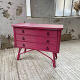 Vintage pink rattan chest of drawers