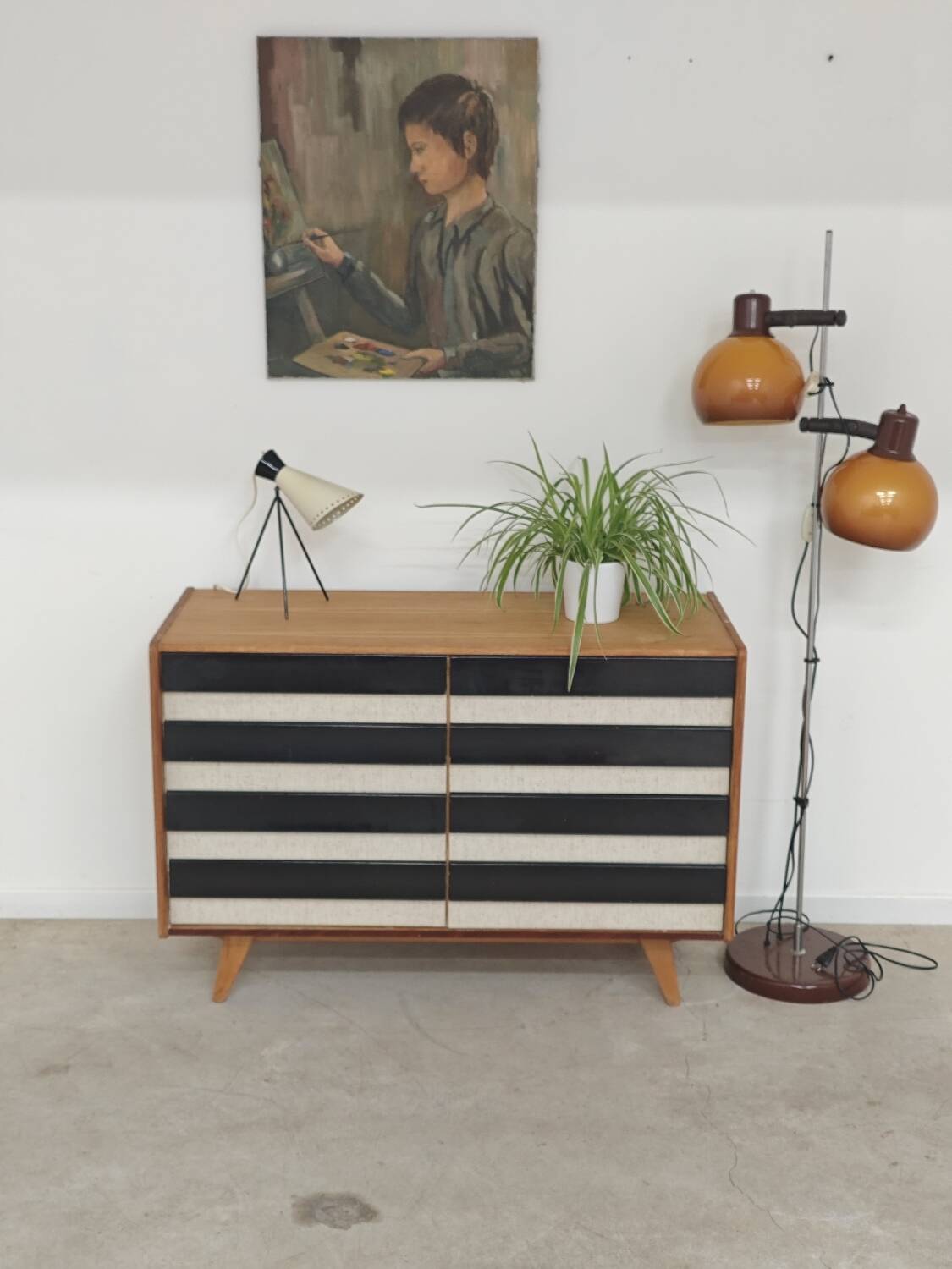 Wooden commode U 453 black and white by Jiri Jiroutek for Intérier Praha