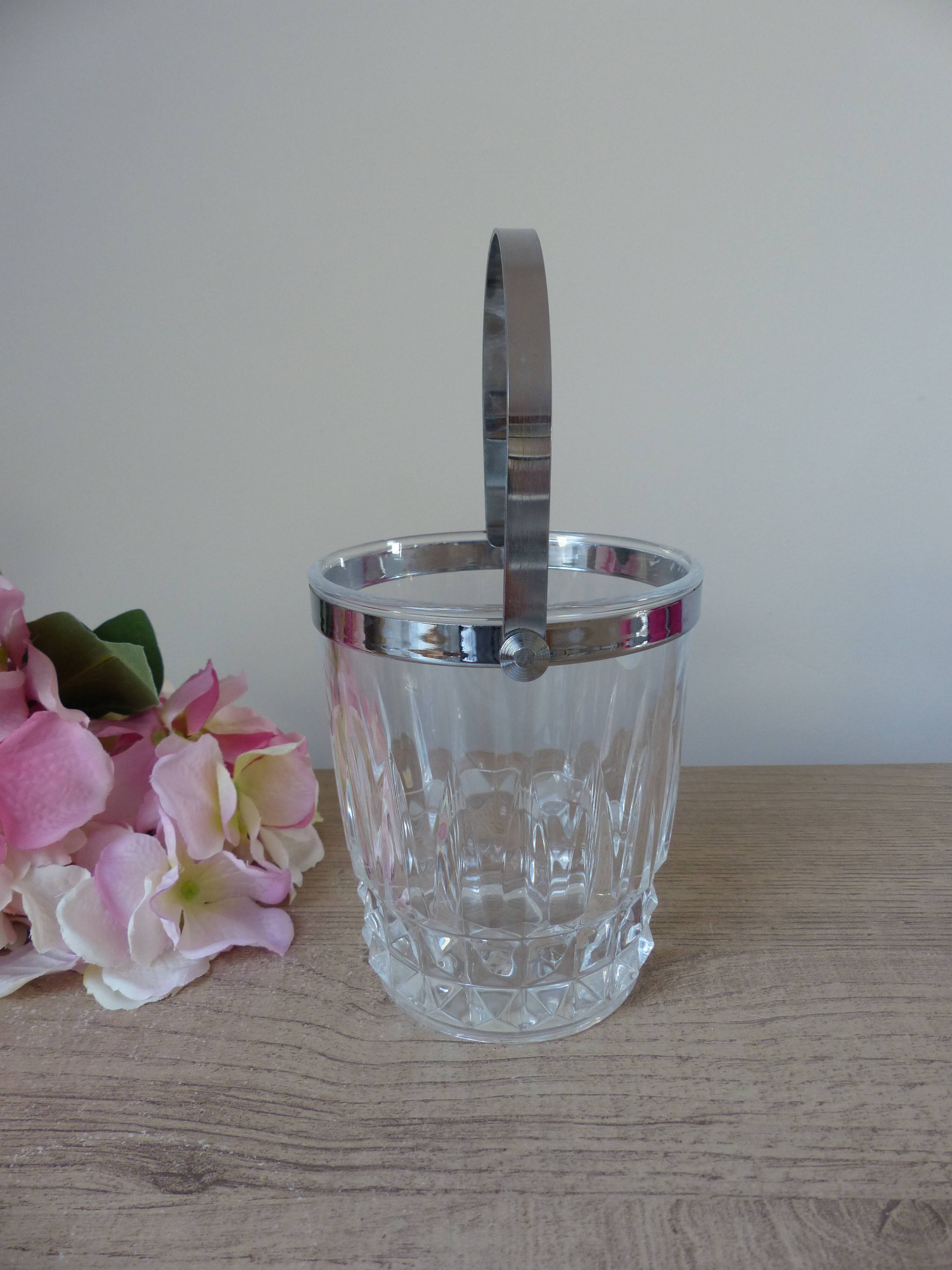 Vintage Cristal d'Arques ice bucket in transparent crystal, bar decoration
