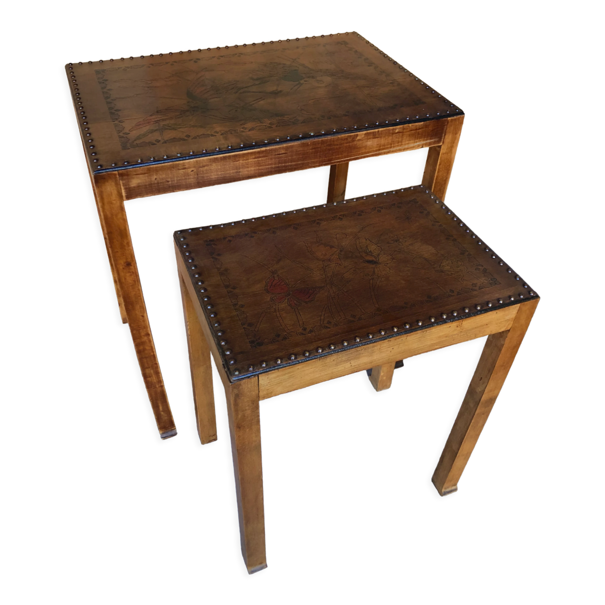 Pair of studded nesting tables from the 1930s.