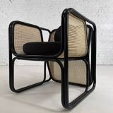 Cubic armchair in black rattan and canework
