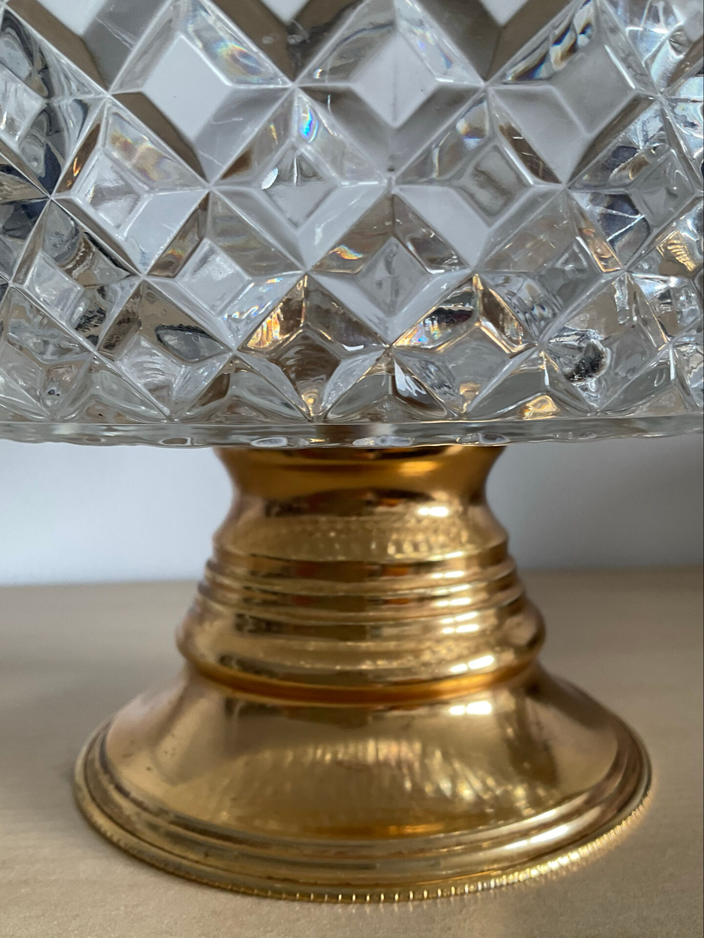 Vintage crystal and brass footed bowl