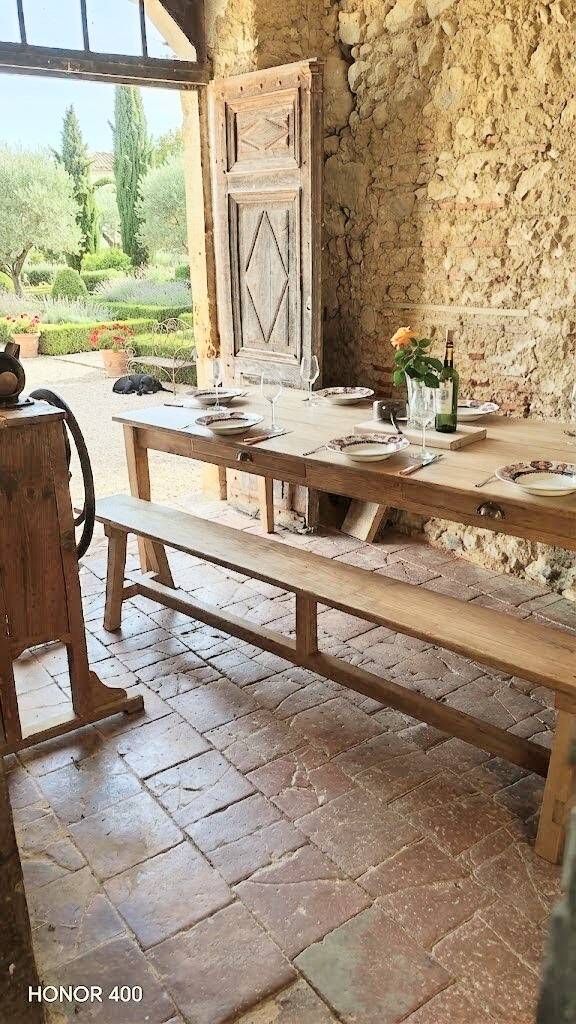 Solid oak farmhouse table "raw" 247x89, "chocolate oak" top