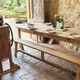 Solid oak farmhouse table "raw" 247x89, "chocolate oak" top