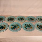Series of 9 dessert plates in Majolica slip Faience of Sarreguemines