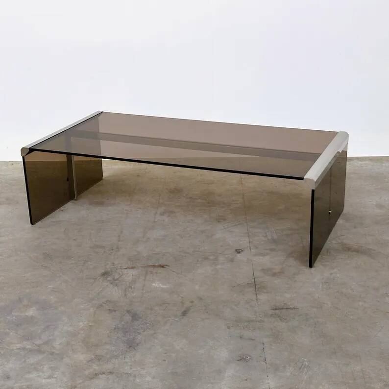Smoked Glass Coffee Table Radice & Galotti with Chrome Details, Italy, 1970s