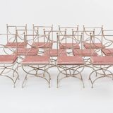 Maison Jansen rare set of 12 steel brass pink velvet chairs 1960