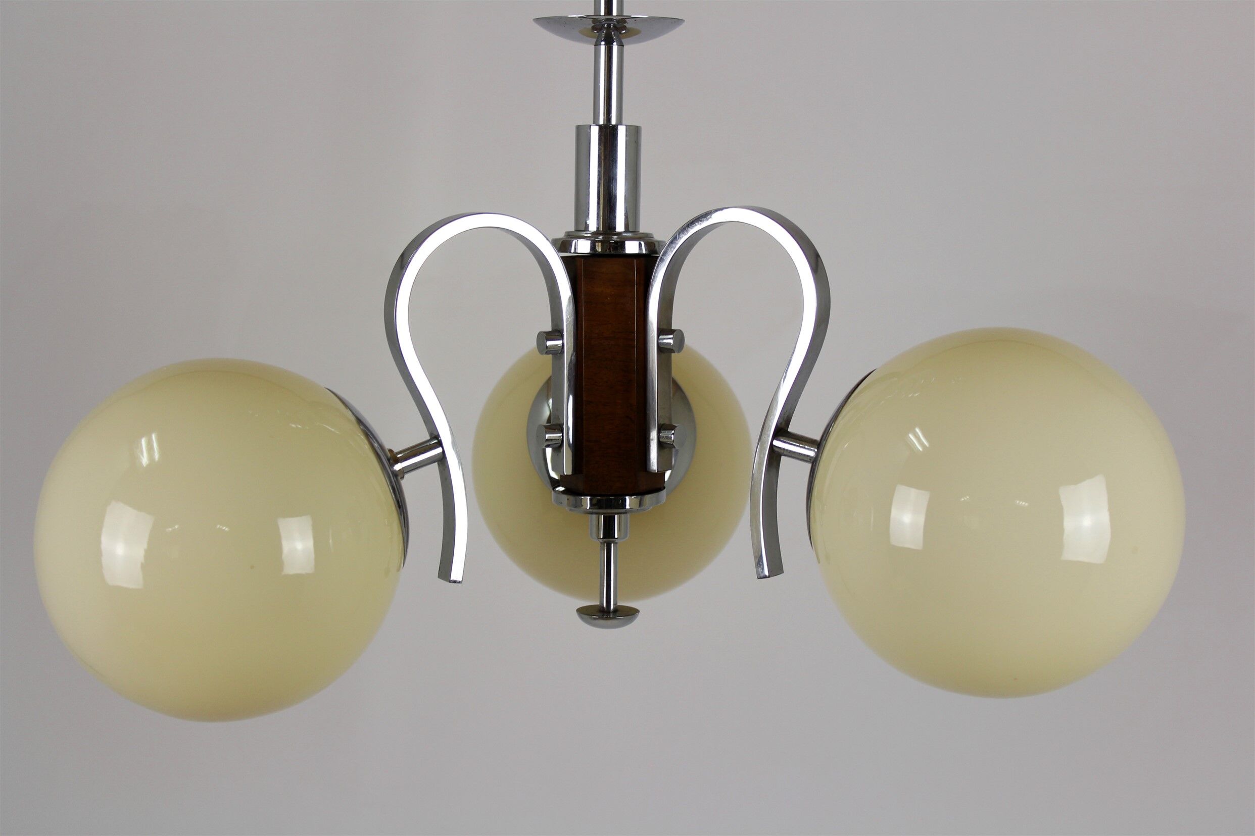 Bauhaus chrome & wood chandelier, 1940