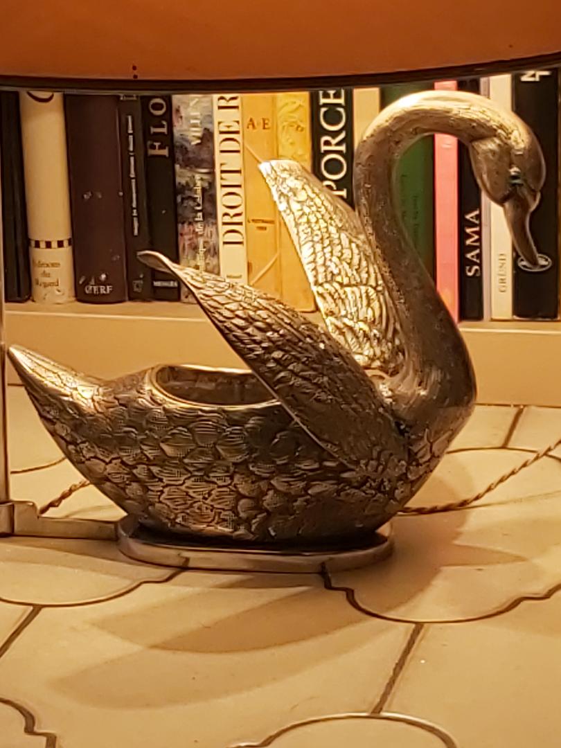 Silver bronze swan lamp 70s