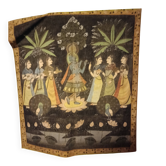 INDIA PICHWAI painting on silk KRISHNA RADHA GOPIS, Kanera Rajasthan mid 20th century