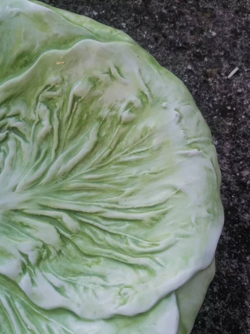 Set of 3 vintage asparagus and cabbage leaves slip dishes made in Italy