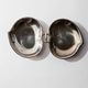 Vintage 1960s silver-plated catchall, double heart shell with ring handle.