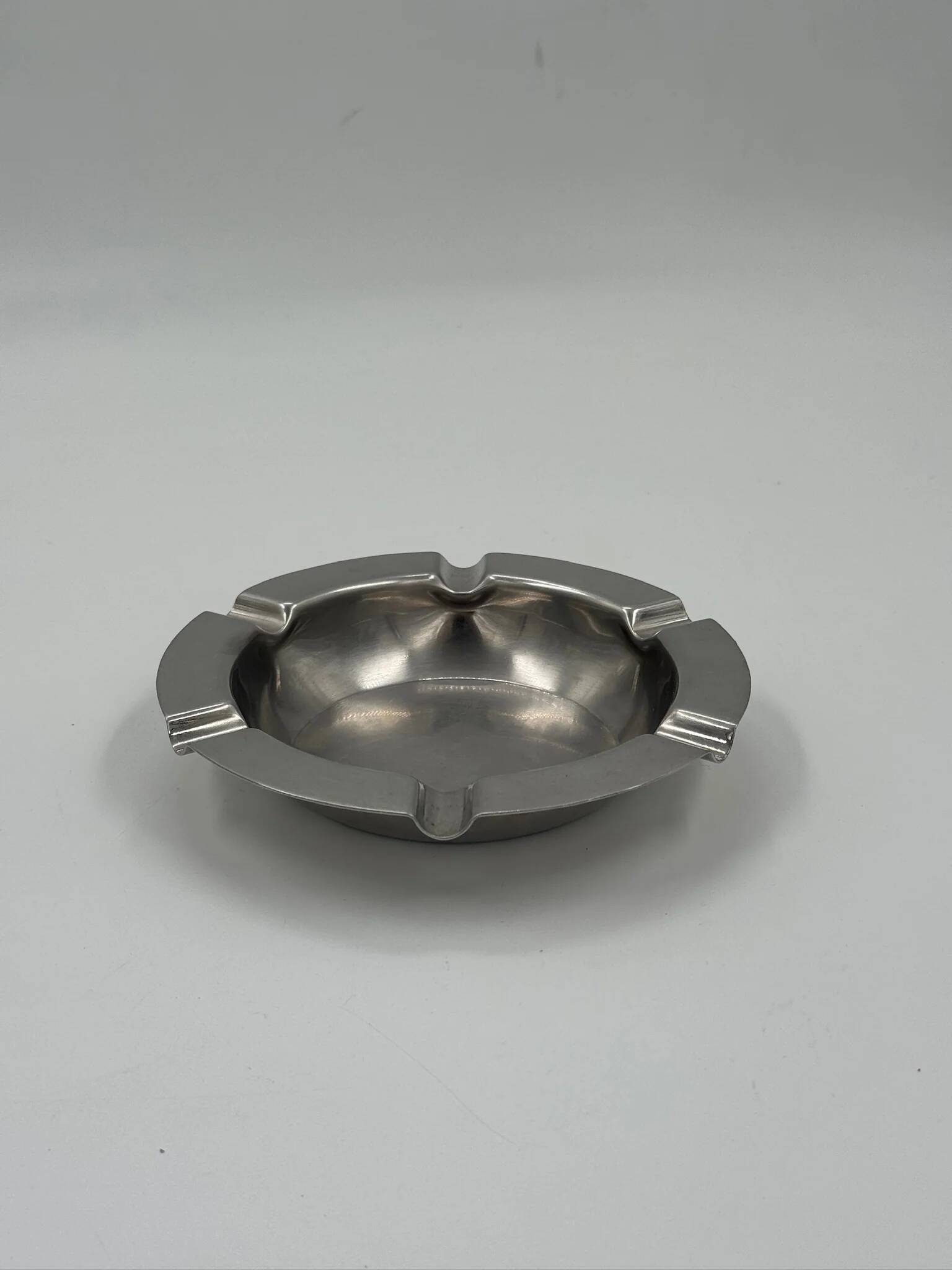 Vintage round ashtray in stainless steel