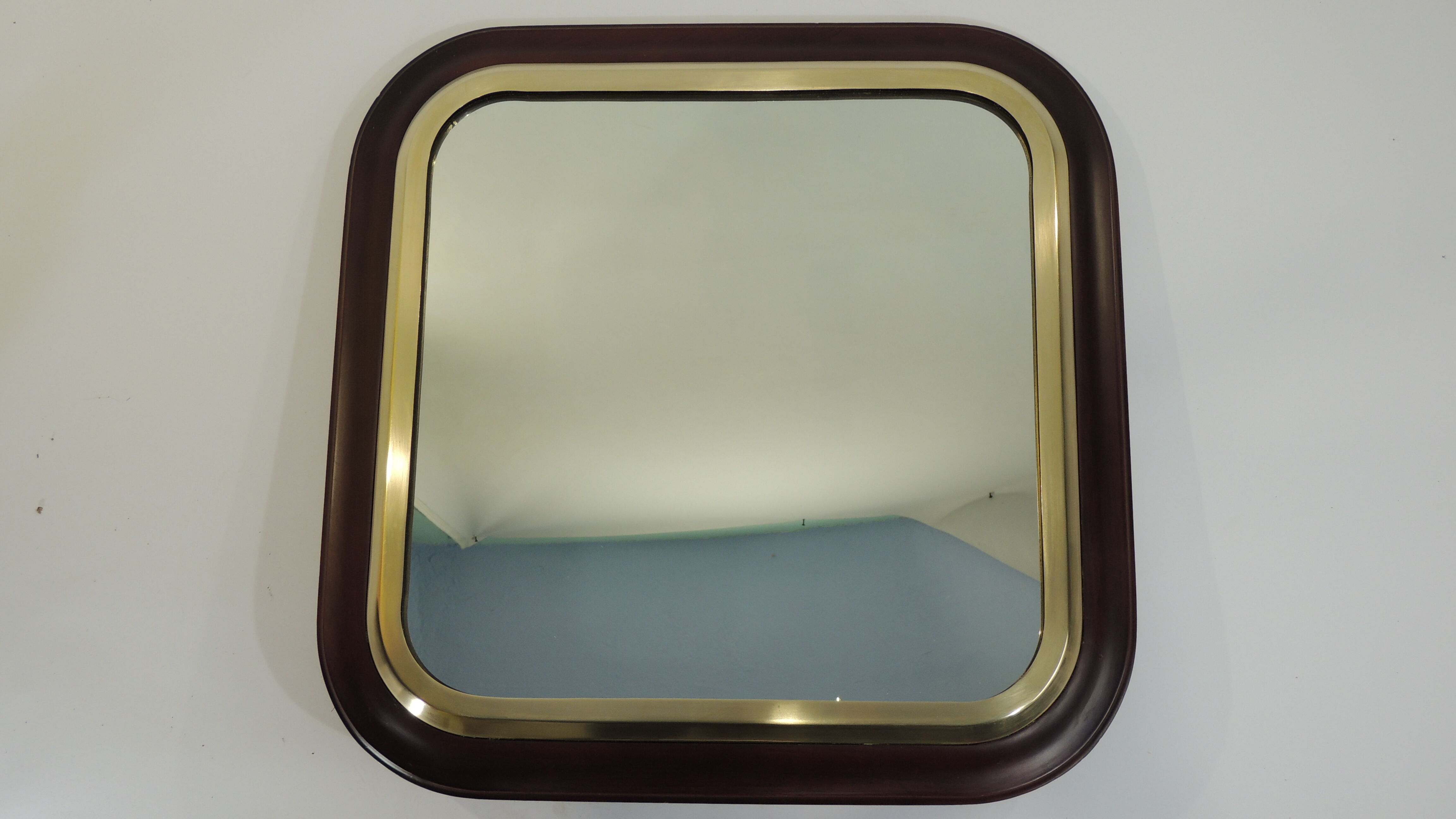 Square mirror mahogany and brass / vintage 60x60cm