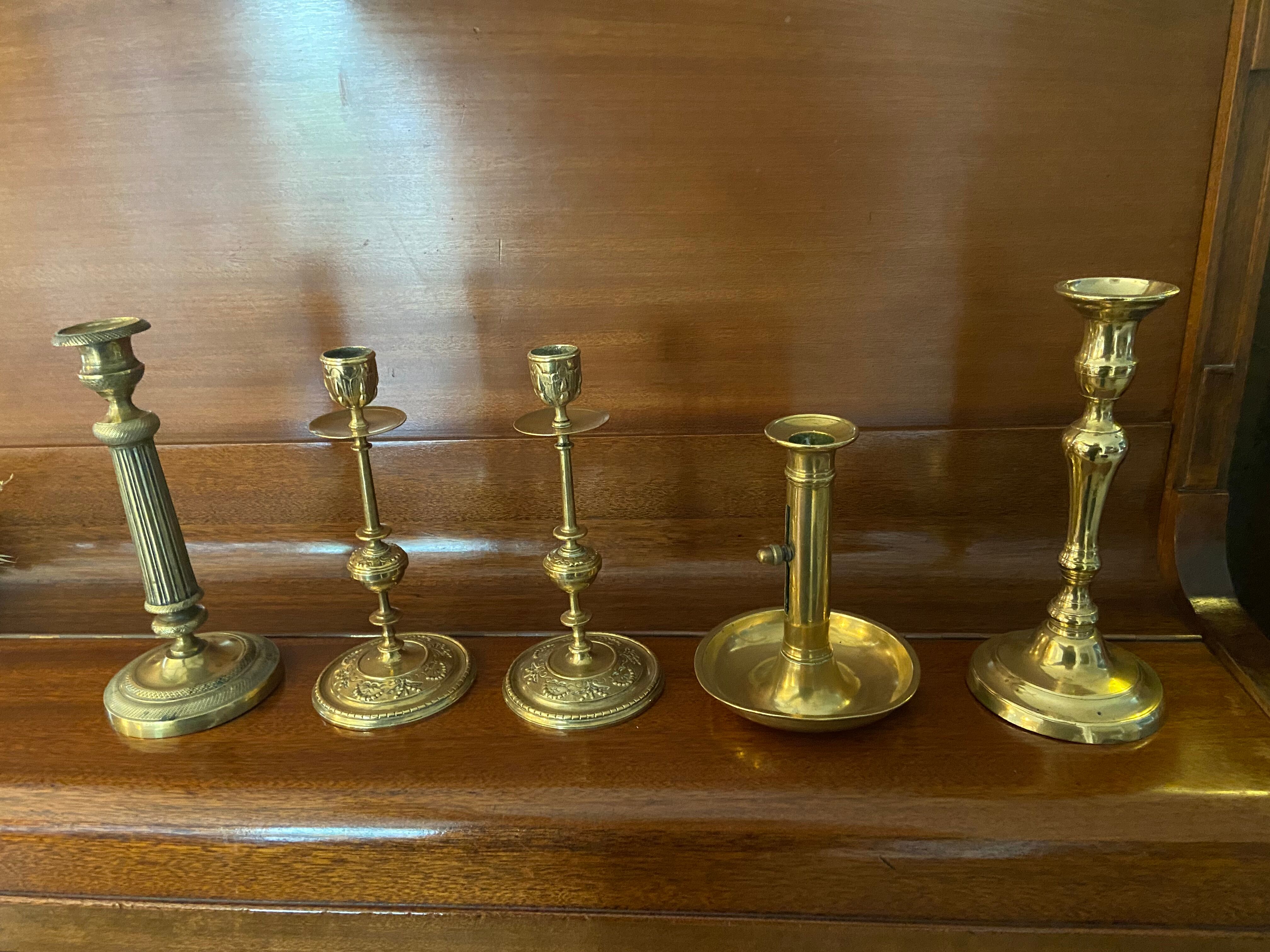 Set of 5 candle holders in fine golden brass XXth