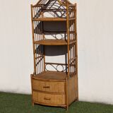Vintage 1960s Rattan Bamboo Bookcase Shelf Buffet