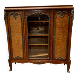 Louis XV style bookcase in mahogany and burr walnut, 20th century