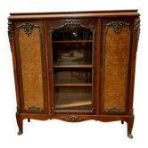 Louis XV style bookcase in mahogany and burr walnut, 20th century