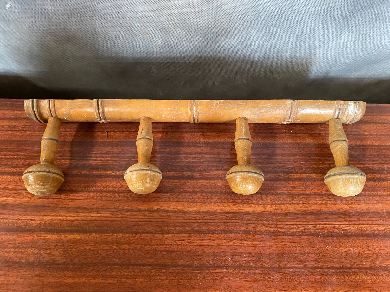 Old Coat Rack Wall Mounted x4 Wood Bamboo Style Vintage