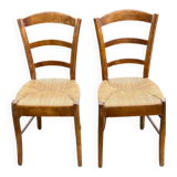 2 solid wood and straw dining chairs