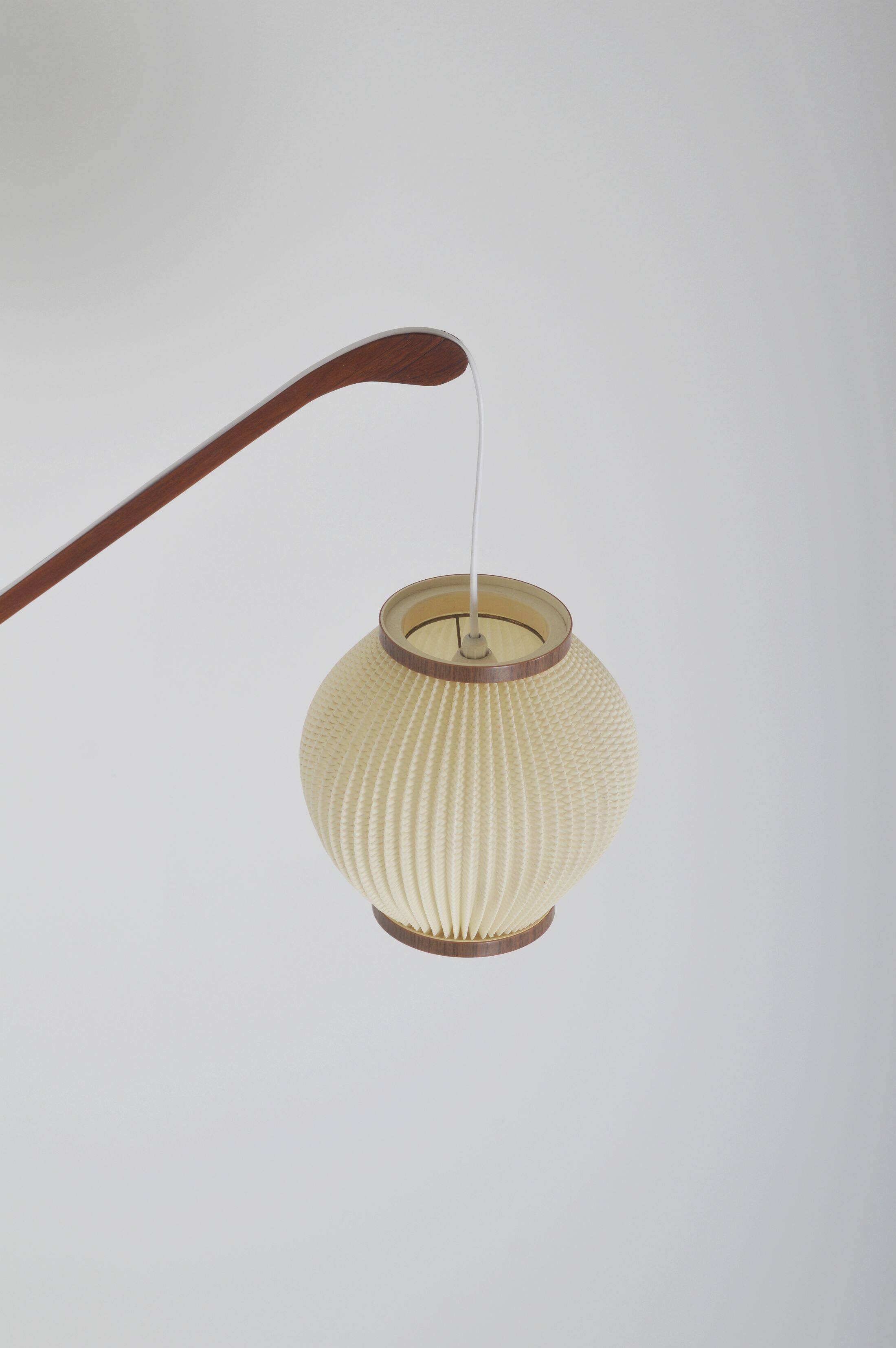Danish teak wall lamp with pearl shade, 1960s