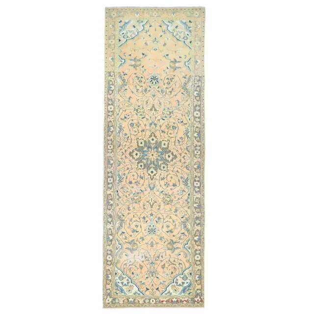 Vintage Turkish Oushak Handmade Wool Cotton Orange Runner Rug 104x310