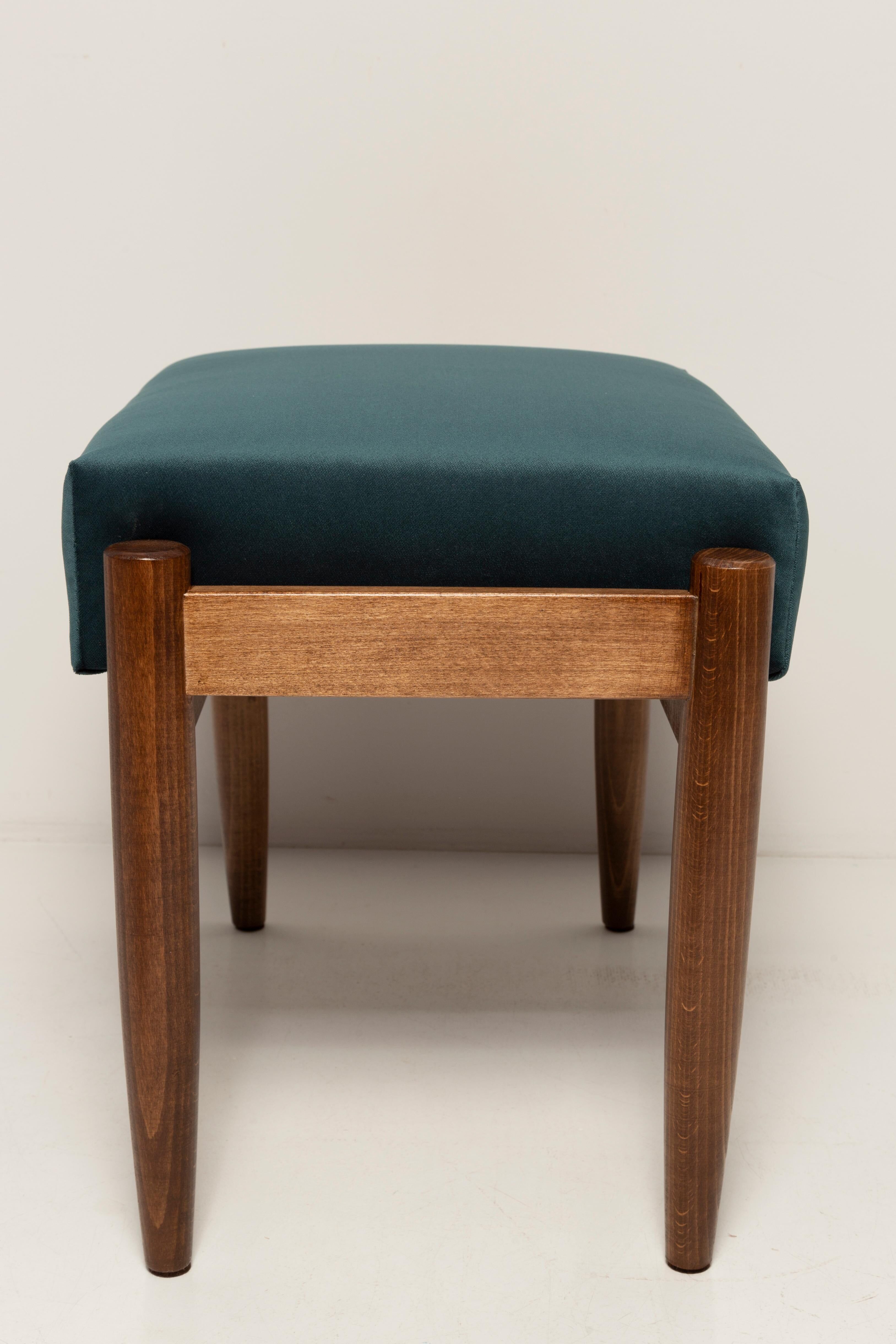 Vintage mid-century petrol blue velvet stool, Edmund Homa, Europe, 1960s.