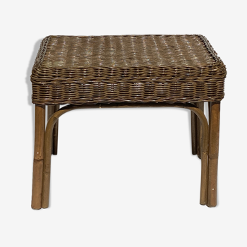 Vintage rattan wicker square hocker or stool