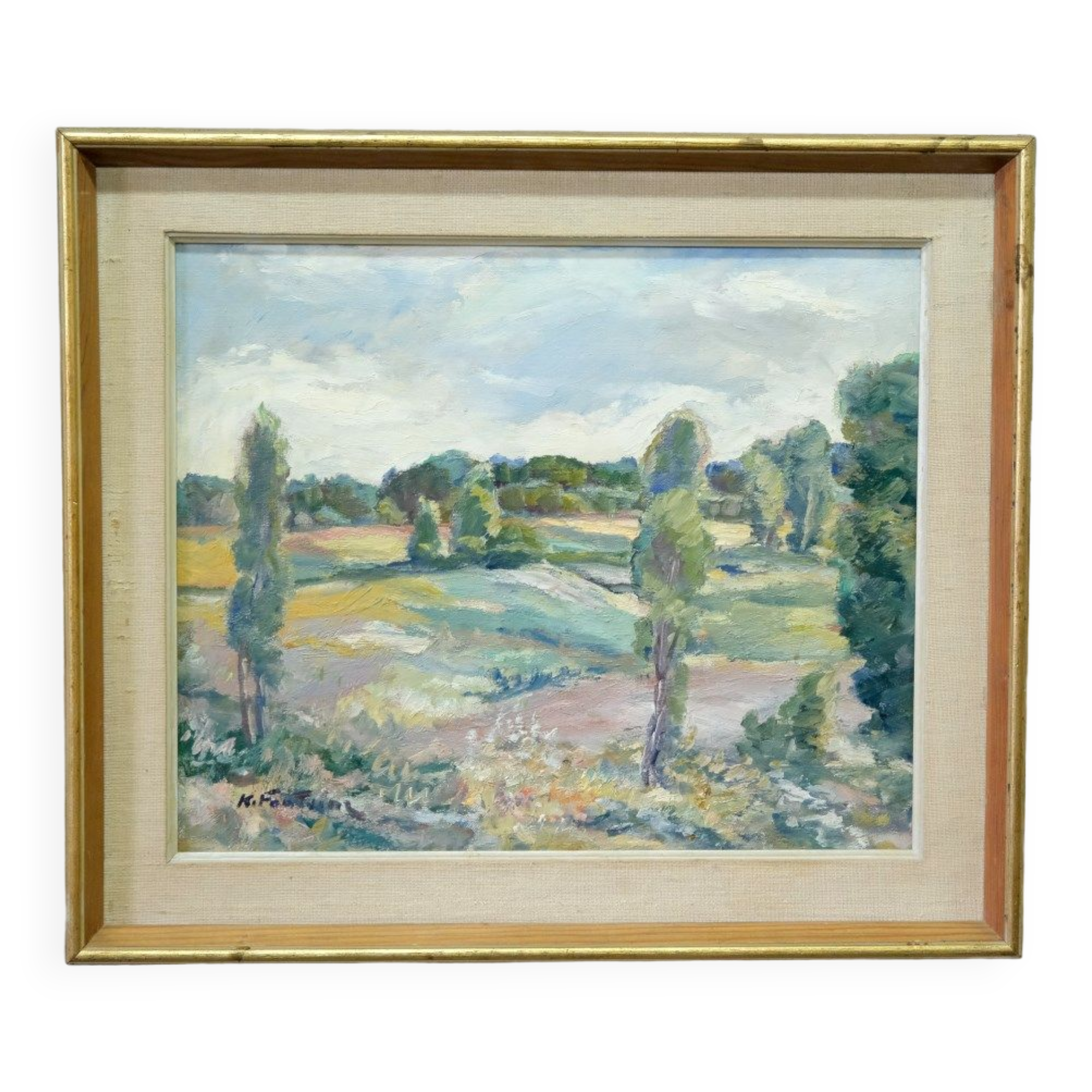 Katarina Fontaine, Swedish Modern Landscape, Oil on Panel, 1950s, Framed