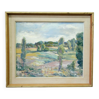 Katarina Fontaine, Swedish Modern Landscape, Oil on Panel, 1950s, Framed
